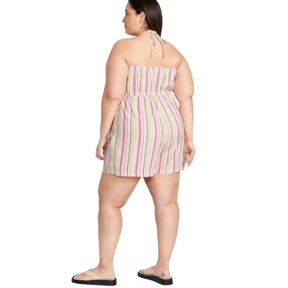 Old Navy Women’s Striped O-ring Halter Romper Size XXL Pockets Lined Summer - Picture 2 of 12